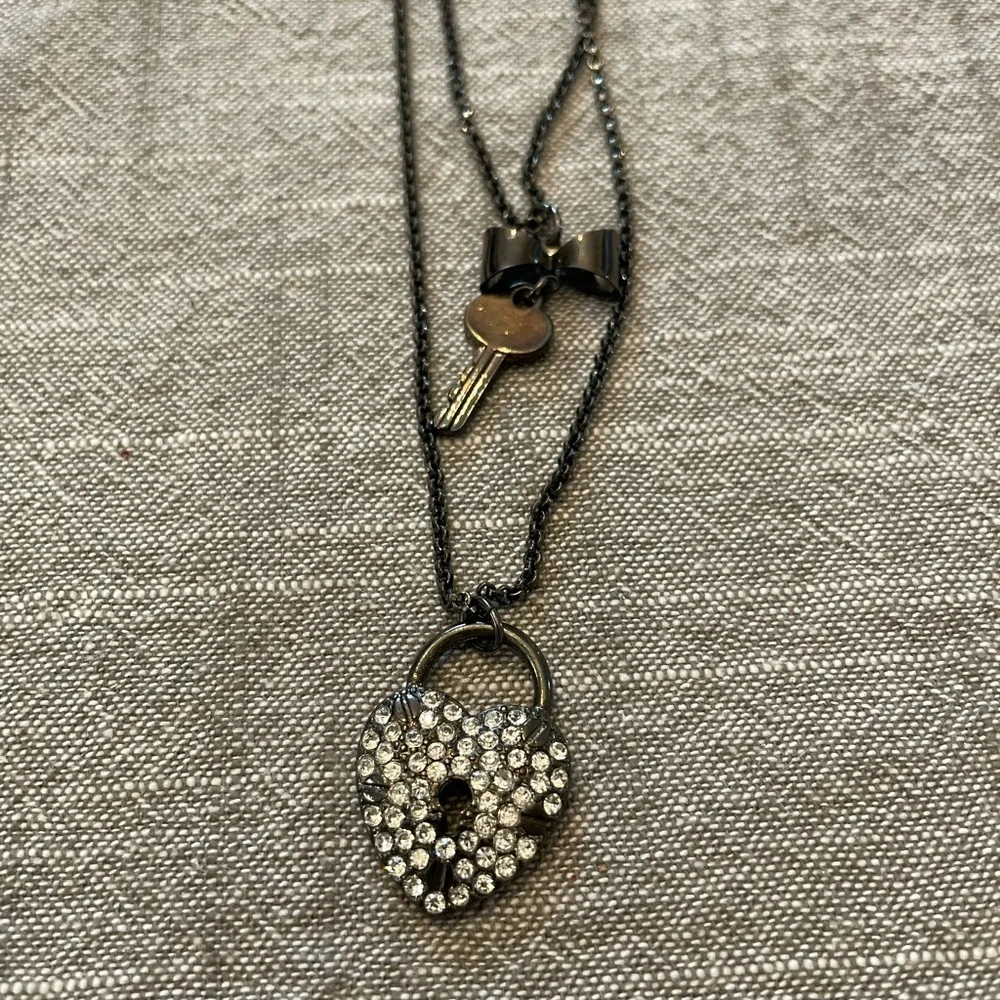 Betsey Johnson Black and Silver lock and key Layered Heart Necklace